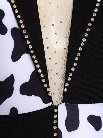 Women's Halloween Devil Witch Evil Clown Dalmatian Cosplay Costume Shiny Mesh Spotty Contrast Leotard Dress - product image 5