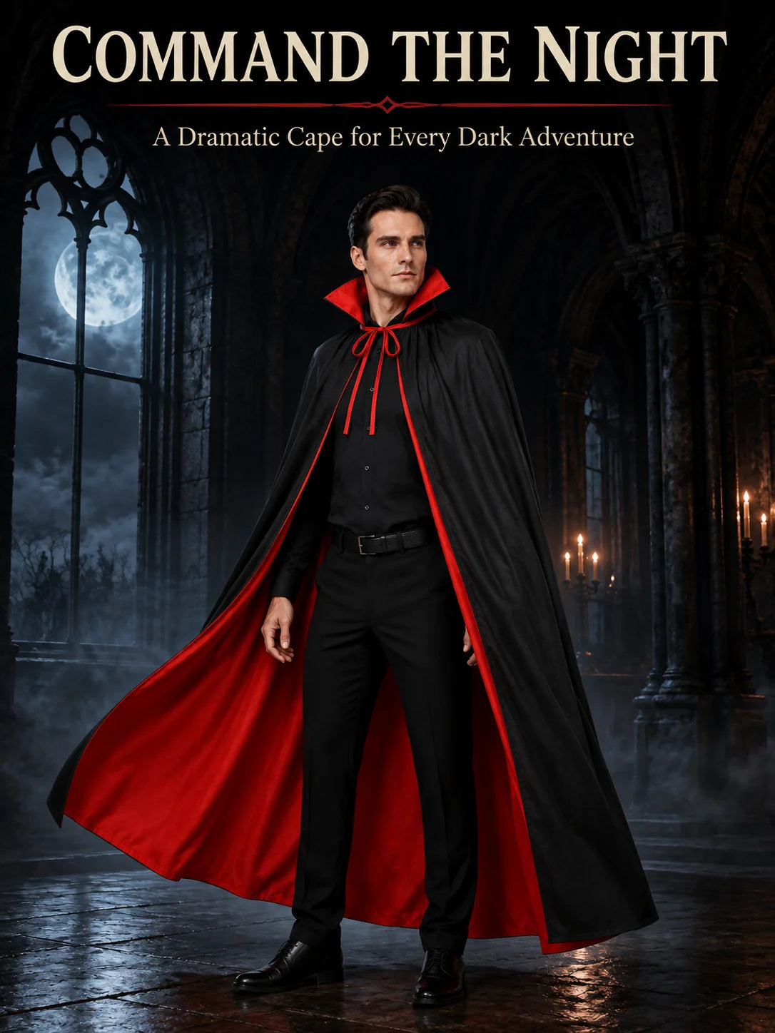 Reversible Black & Red Vampire Cape – Halloween Costume Cloak