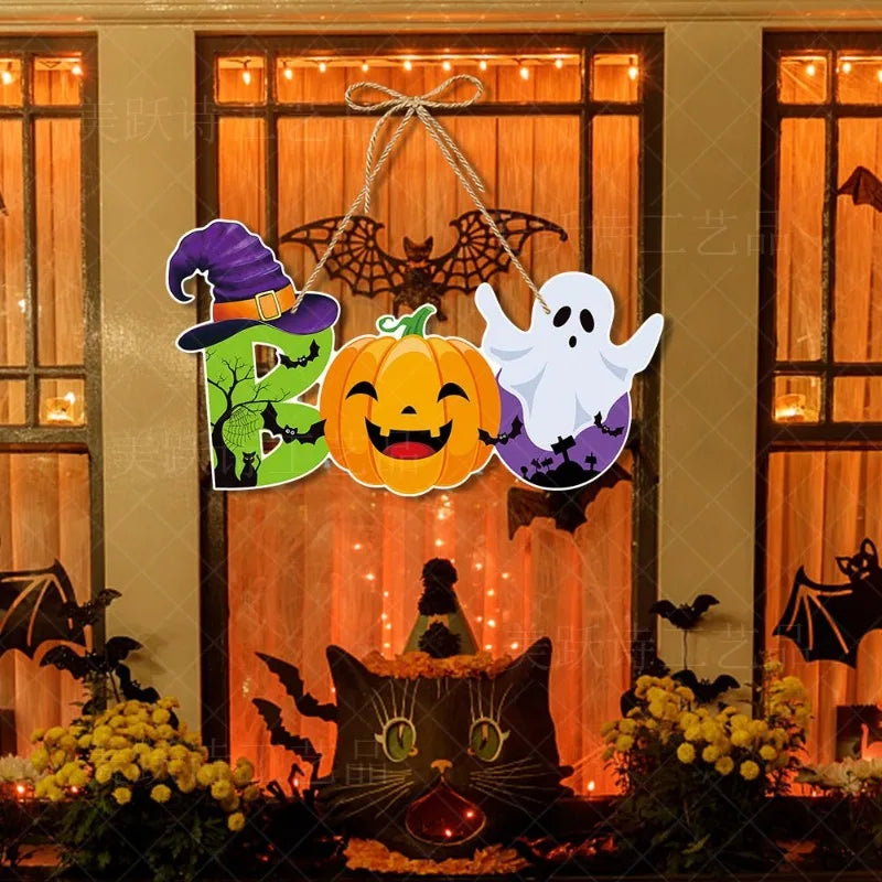 Halloween Party Door Decorations Horror Pumpkin Ghost Bat Hanging Pendent paper Sign for Home Halloween Festival Party Decor