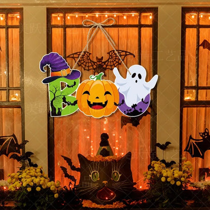 Halloween Party Door Decorations Horror Pumpkin Ghost Bat Hanging Pendent paper Sign for Home Halloween Festival Party Decor