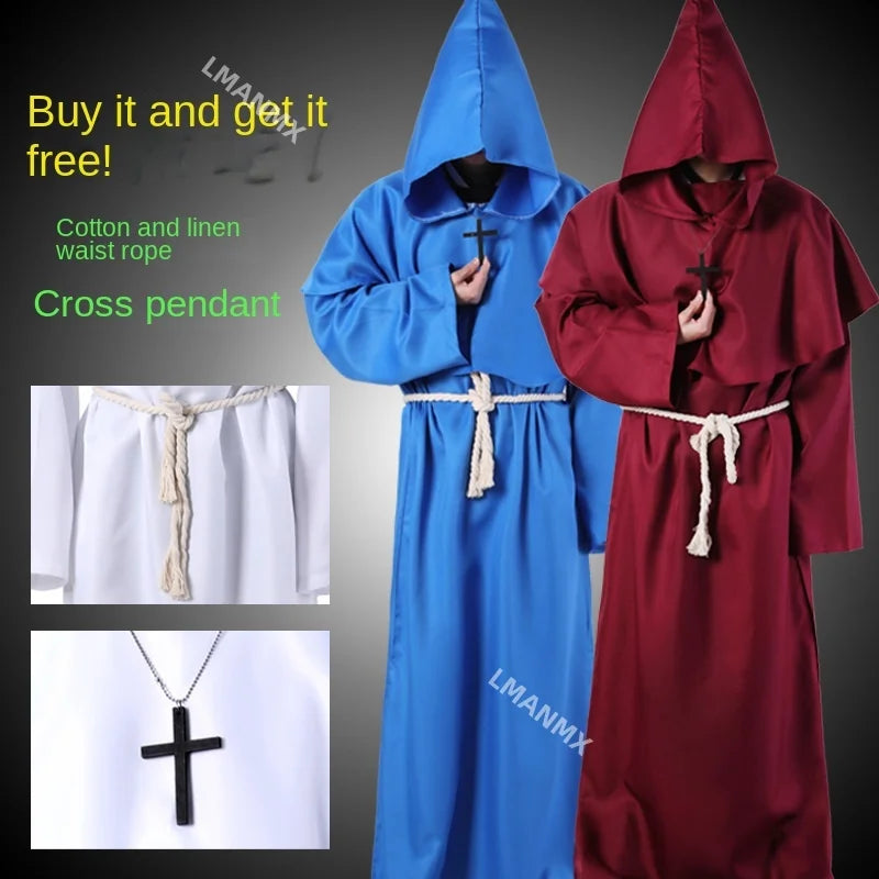 Halloween Men Medieval Monk Robes Monk Costumes Wizard Costumes Priest Costumes Costume - Blue / L