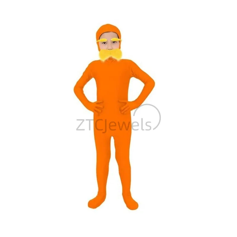Adult Kid Halloween Jumpsuit Orange Costume Yellow Moustache and Eyebrow Baring Orange - Orange / adults 160cm