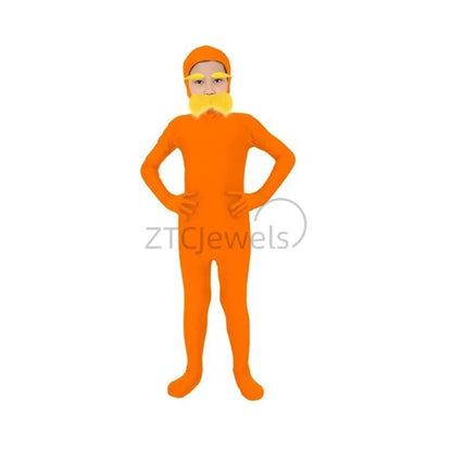 Adult Kid Halloween Jumpsuit Orange Costume Yellow Moustache and Eyebrow Baring Orange - Orange / adults 160cm