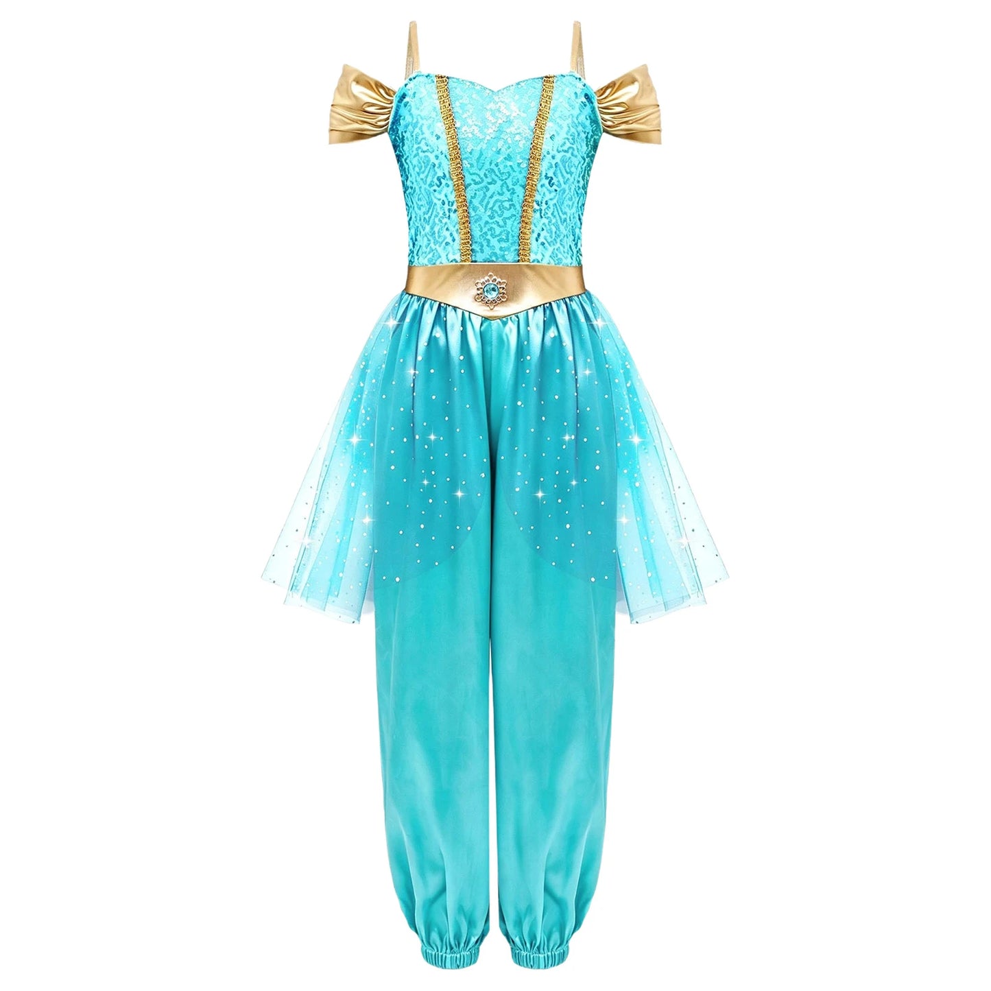 Girls Arabian Princess Halloween Carnival Dress Up Cosplay Costume Metallic Ruched Sequin Bodice Tulle Panel - product image 7