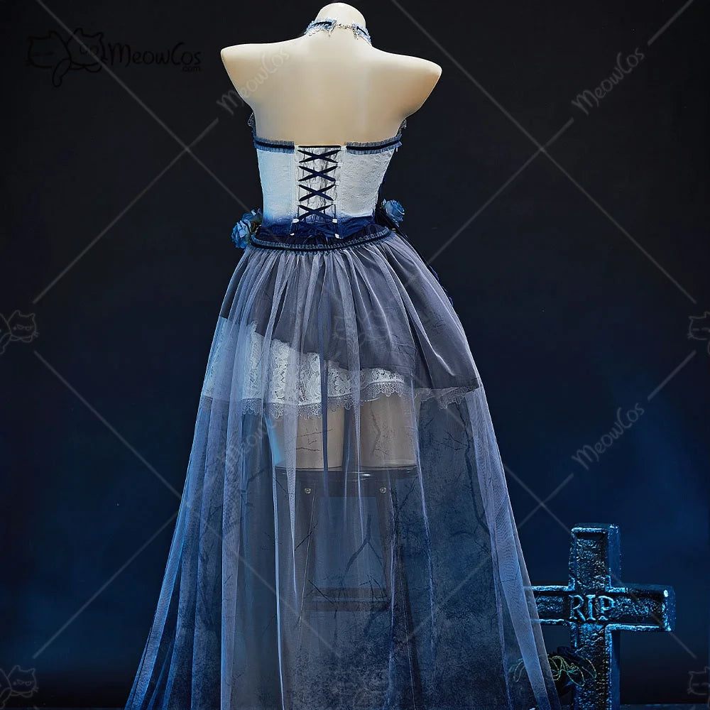 Meowcos Women's Bride Halloween Gothic White Blue Zombie Bride Dress Dark - product image 4