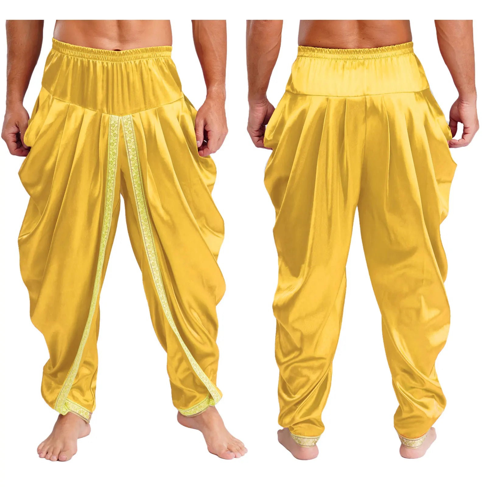 Men's Arabian Prince Elastic Waist Draped Baggy Trousers Satin Costume - alternate view 6