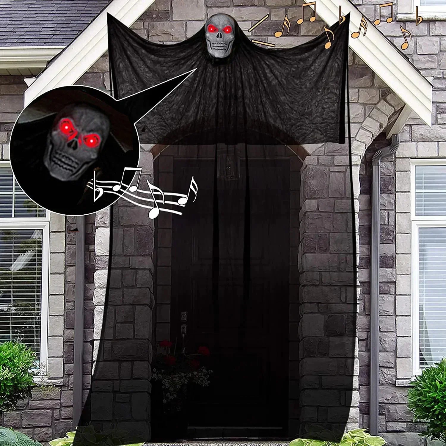 Haunted House Decoration with LED Sound Halloween Hanging Skull Ghost Ghost - product image 1