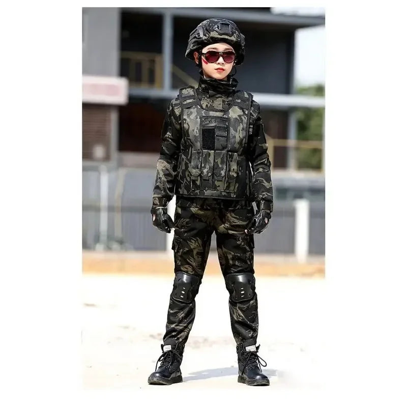 Tactical Military Uniform for Kids Day Camouflag Disguise Adult Halloween Costume for Kid - Picture style 01 / 140CM