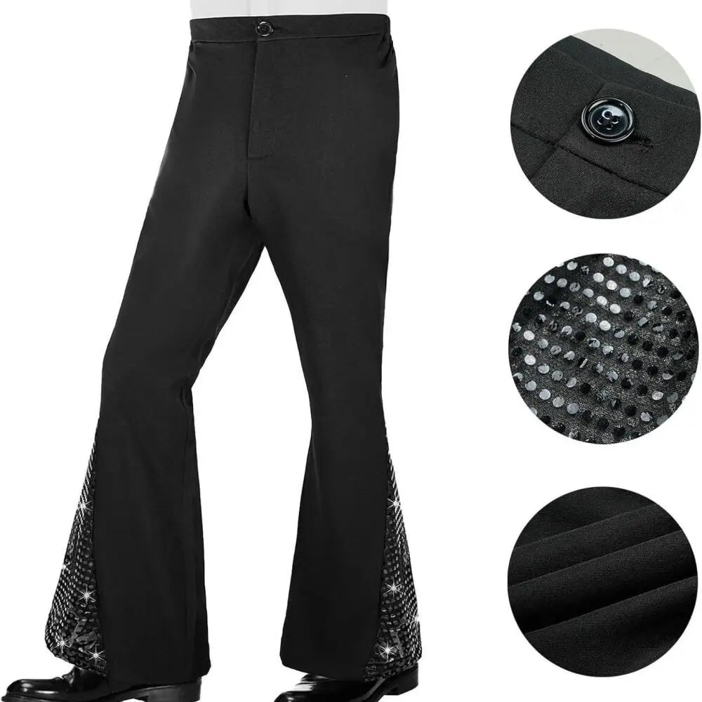 Men's 70S Retro Disco Printed Shirts Bell-Bottom Pants Afro Wig Sunglasses Costume - alternate view 5