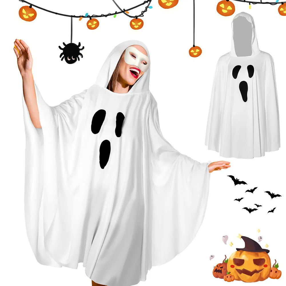 Women's Hooded Ghost Funny Robe Cloak Dress For Costume