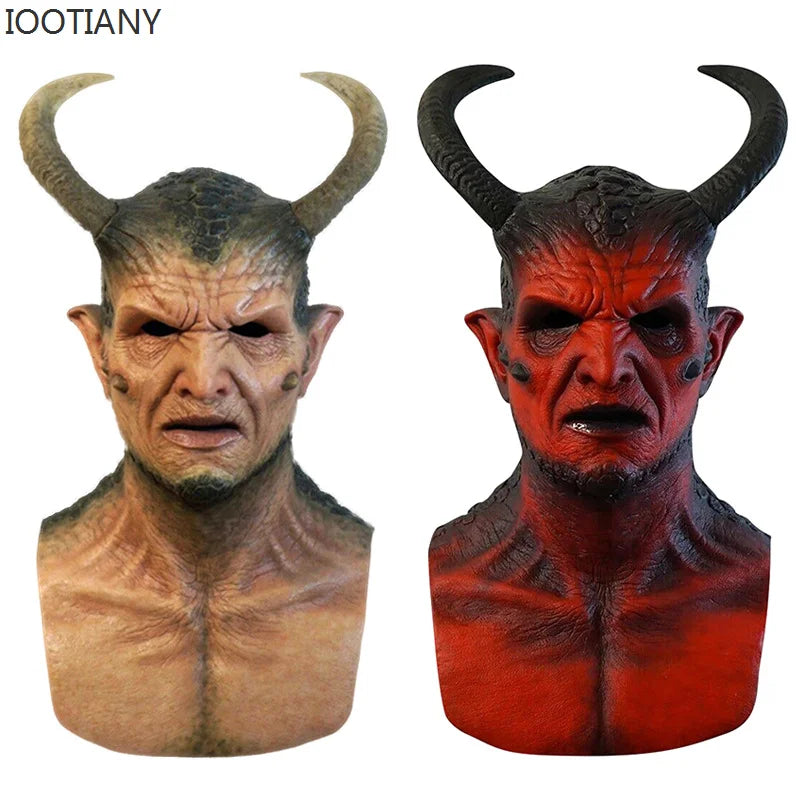 IOOTIANY the Demon Mask Mask with Horns Devil Latex Costume Props Masks Halloween - B / One size