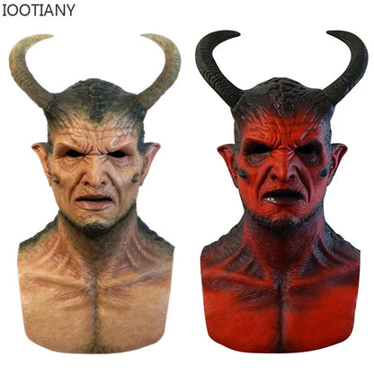 IOOTIANY the Demon Mask Mask with Horns Devil Latex Costume Props Masks Halloween - B / One size