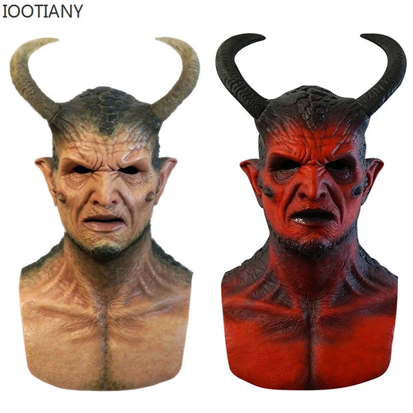 IOOTIANY the Demon Mask Mask with Horns Devil Latex Costume Props Masks Halloween - B / One size