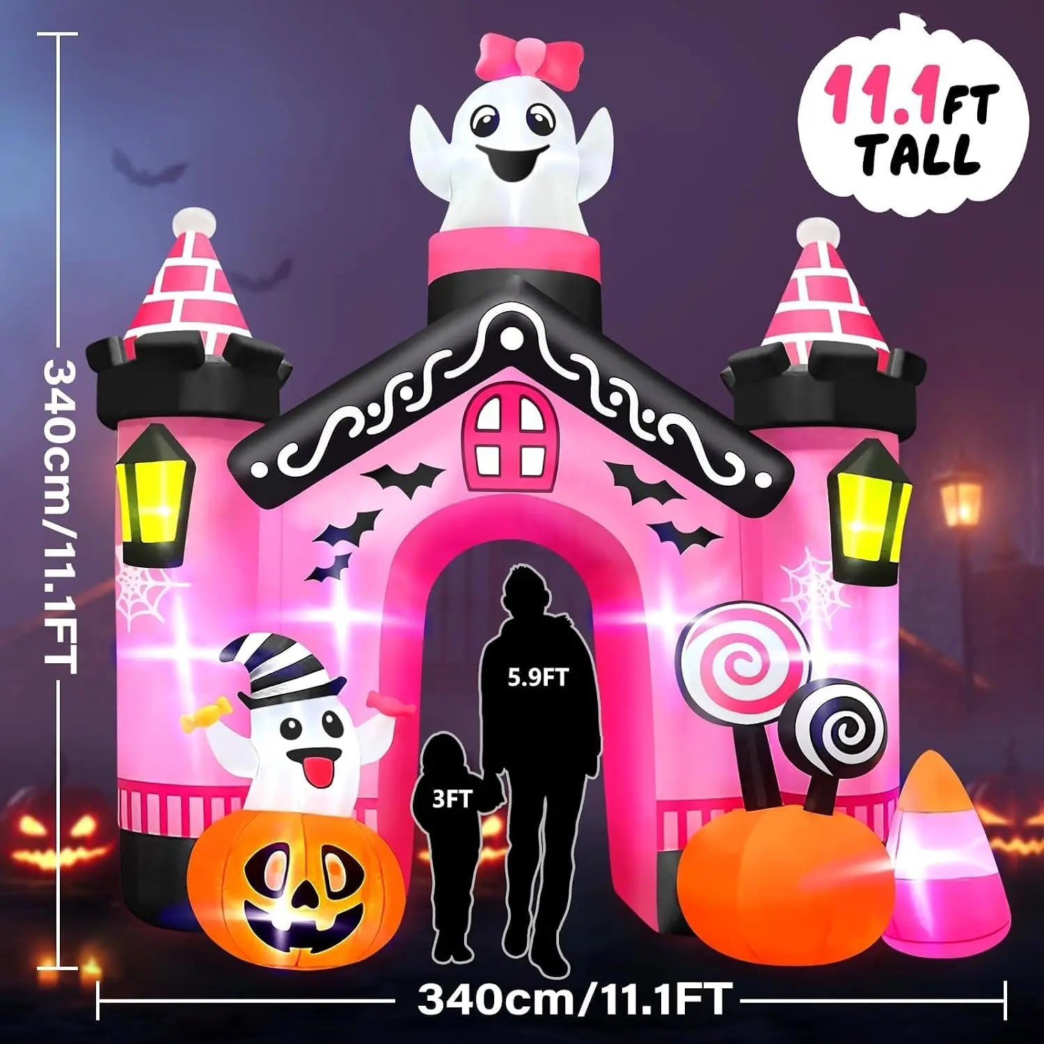 11 FT Inflatables Ghost Archway Outdoor Decor, Pink Castle Blow Up