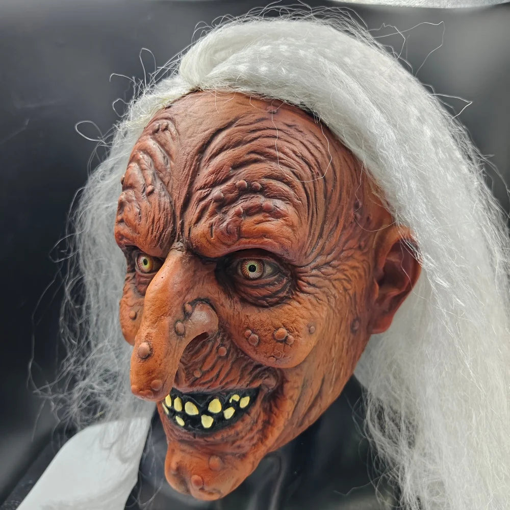 Creepy Witch Mask with Lifelike Wrinkles & Gray Hair - Halloween Scary Costume Accessory - View 7