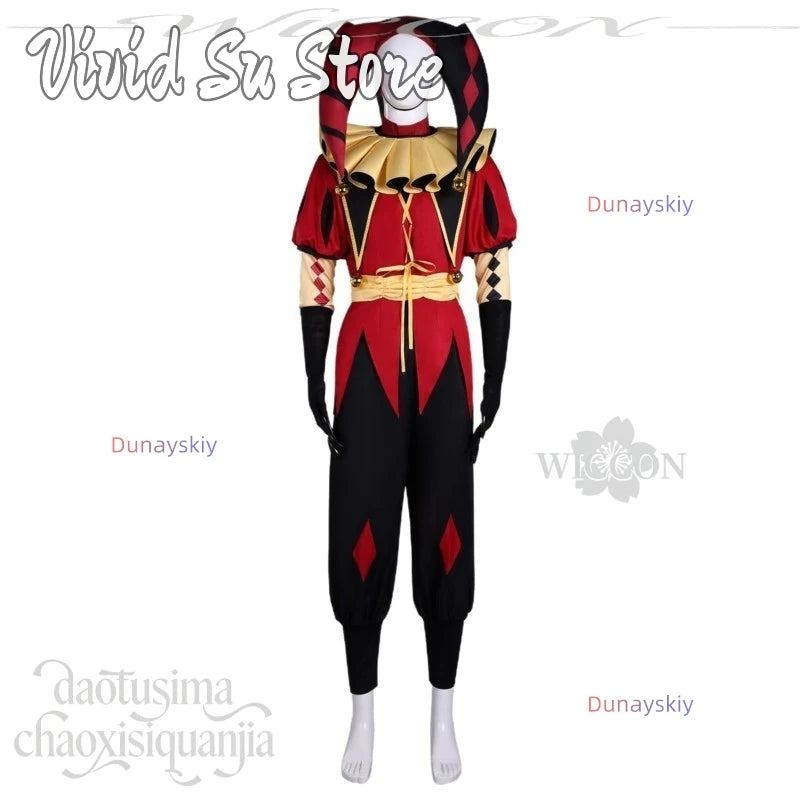 Pierrotot Horror Clown Uniform Suit Big Hat Black Red Retro Suit White Wigs Mask Halloween - mask / S