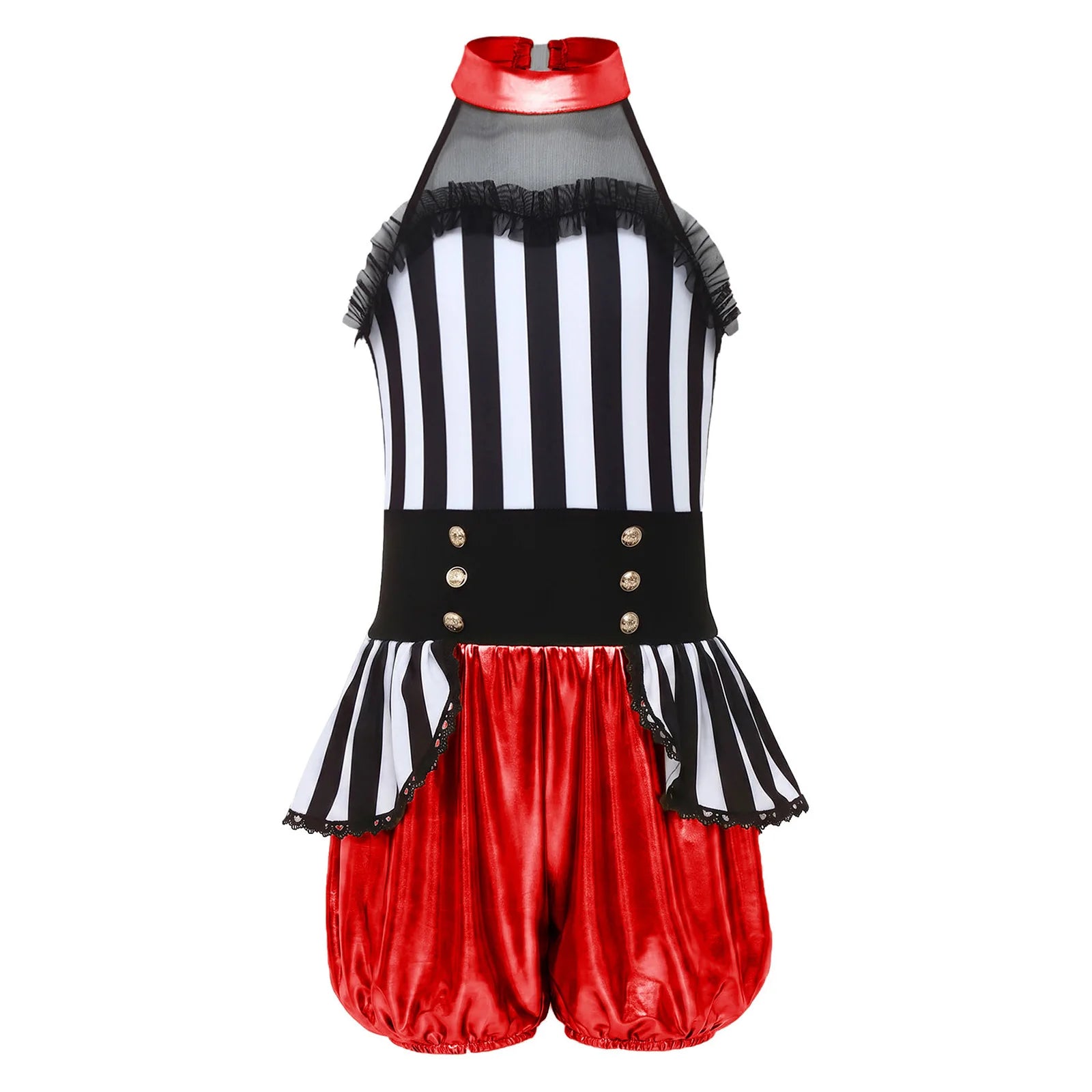 Kids Girl Halloween Circus Clown Costume Shiny Striped Tutu Leotard Ballet Gymnastics - Royal Blue A / 16
