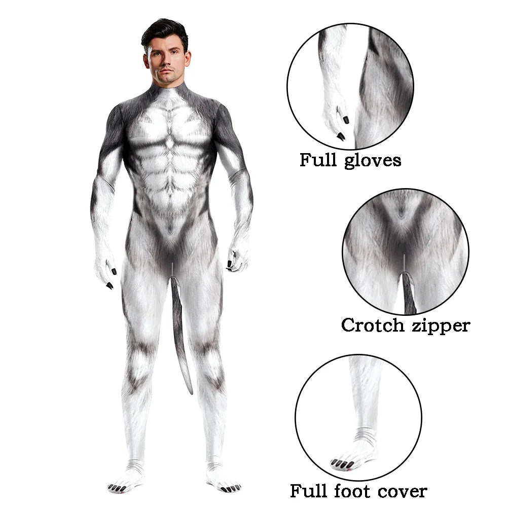 Full Cover Elastic Zentai Pet Suit Jumpsuit Print Catsuit Bodysuits Tail Purim Pet - 1019 / XL