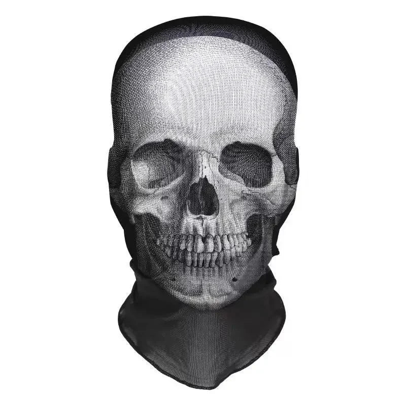 Halloween Skeleton Mask Elastic Mesh Hood Scary Costume Prop Breathable Face Cover Hood - 06