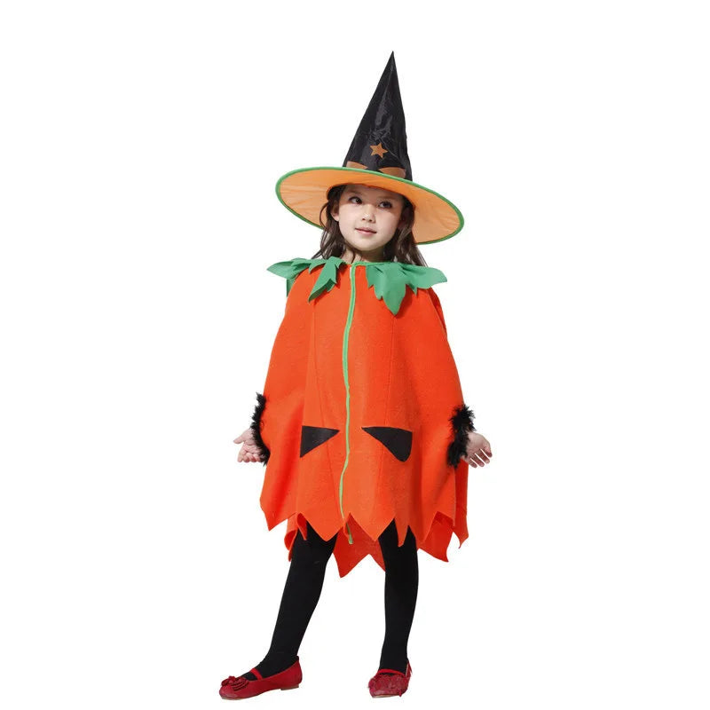 Halloween Girls Party Costume Cosplay Pumpkin Witch Dress Up Clothing Kids Birthday Festival Performance Clothes