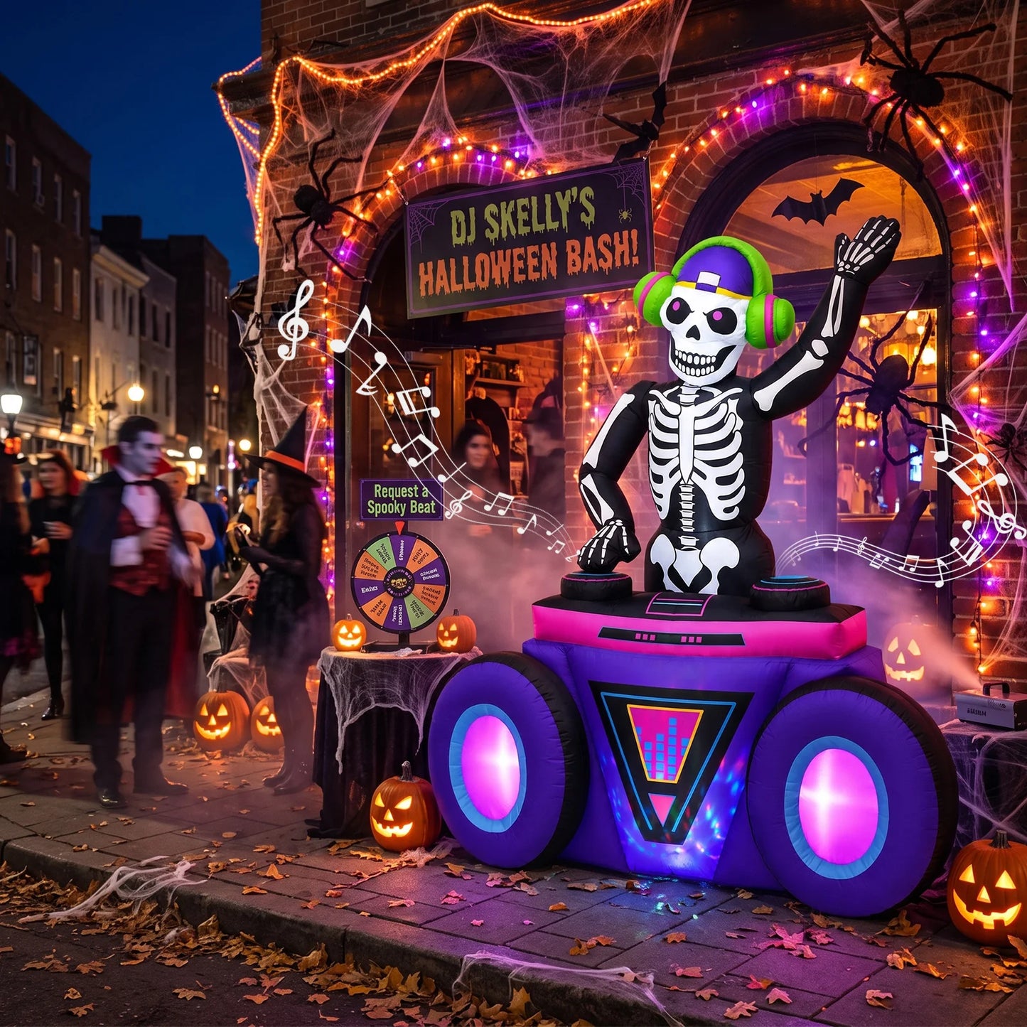 6FT Skeleton DJ Inflatable - Halloween Music & Glow Lights,210T Fabric, 3Min Quick Inflate, Indoor/Outdoor - product image 5