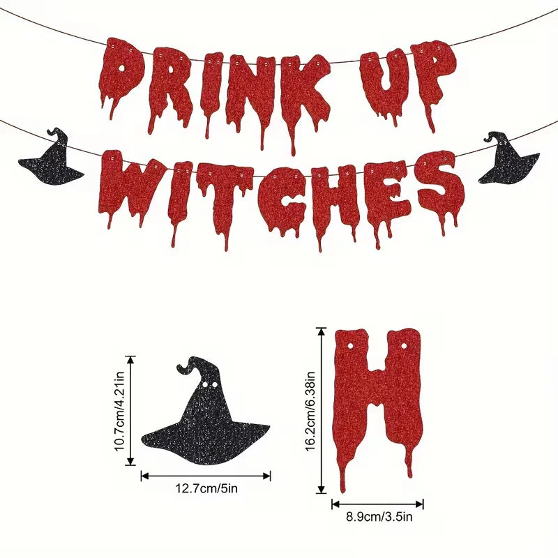 Glitter Red Happy Halloween Paper Banner With Rope Halloween Party Garland - product image 6