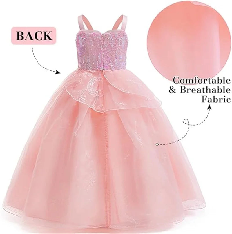 Movie Good Witch Costume Kids Pink Dress With Crown Magic Wand And Gloves For Girls Evil Halloween Birthday - product image 2