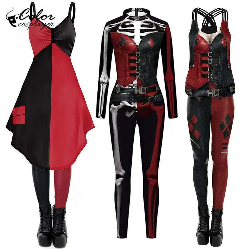 Color Cosplayer Clown Jumpsuit Hero Costume Halloween Dress Suit Leggings Sleeve Bodysuit - jumpsuit06 / S