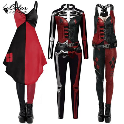 Color Cosplayer Clown Jumpsuit Hero Costume Halloween Dress Suit Leggings Sleeve Bodysuit - jumpsuit06 / S
