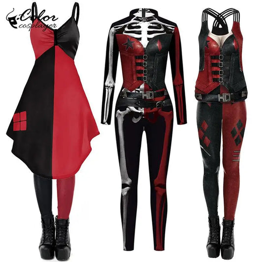 Color Cosplayer Clown Jumpsuit Hero Costume Halloween Dress Suit Leggings Sleeve Bodysuit - jumpsuit06 / S