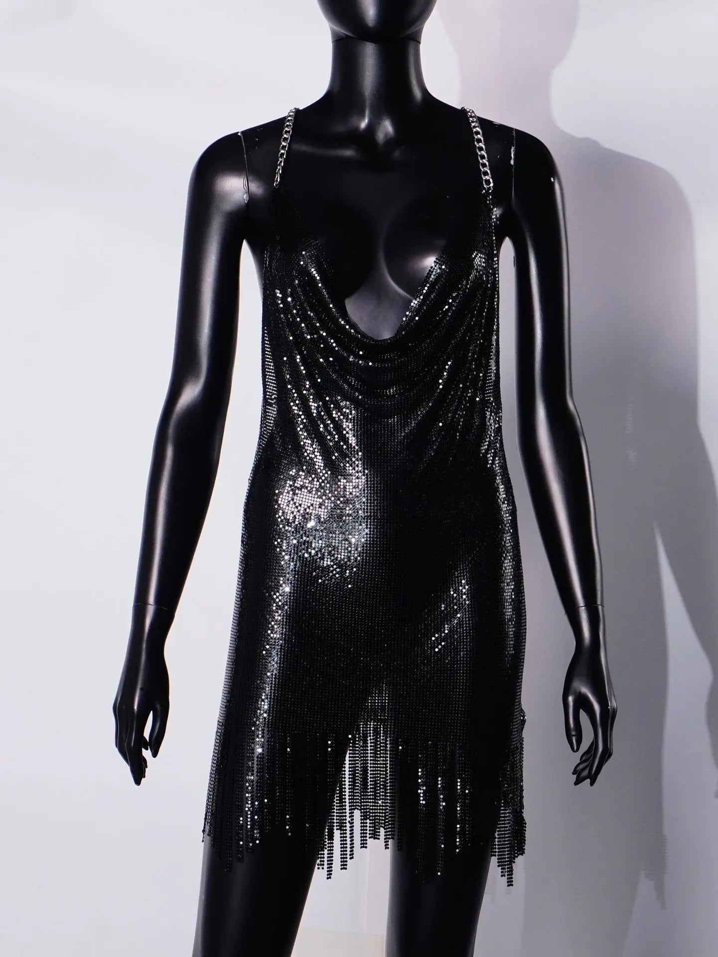 Halloween Women Metal Sequins Dress Sexy Backless Tassel V Neck Sleeveless Mini - product image 7