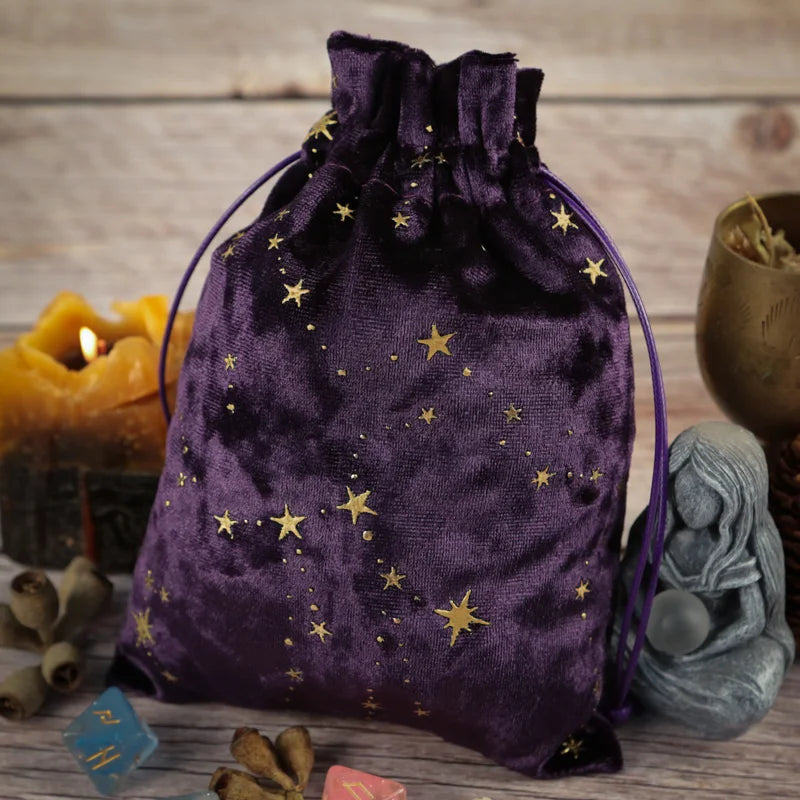 Star Print Velvet Tarot & Oracle Card Pouch