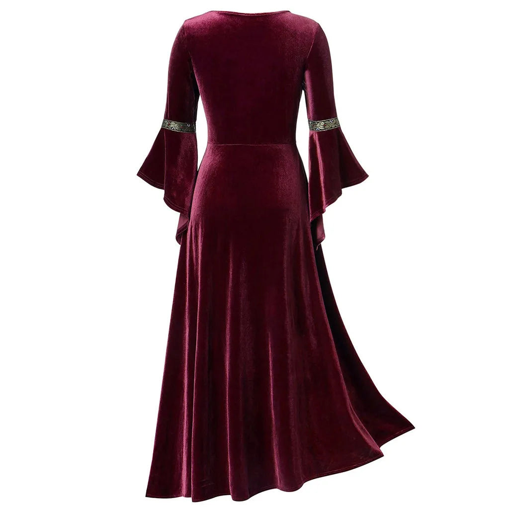 Women's Medieval Sleeve Vintage Vampire Witch Victorian Gothi Halloween Costume - Wine / XXL