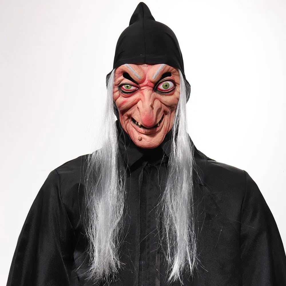 Halloween Witch Mask Cosplay Scary Ghost Face Sorceress Old Nana Grandma Latex Helmet Dress Up Party Costume - product image 2
