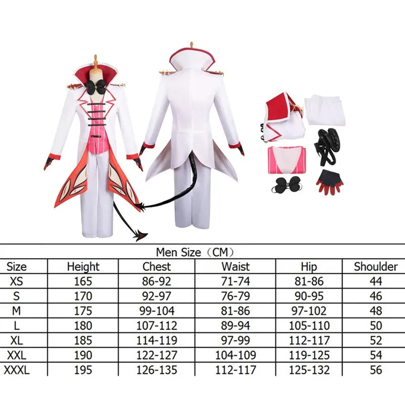 Adult Lucifer Costume Anime Hotel Fantasy Men Uniform Tail Coat Hat Pants Gloves Tie - Hat / XL