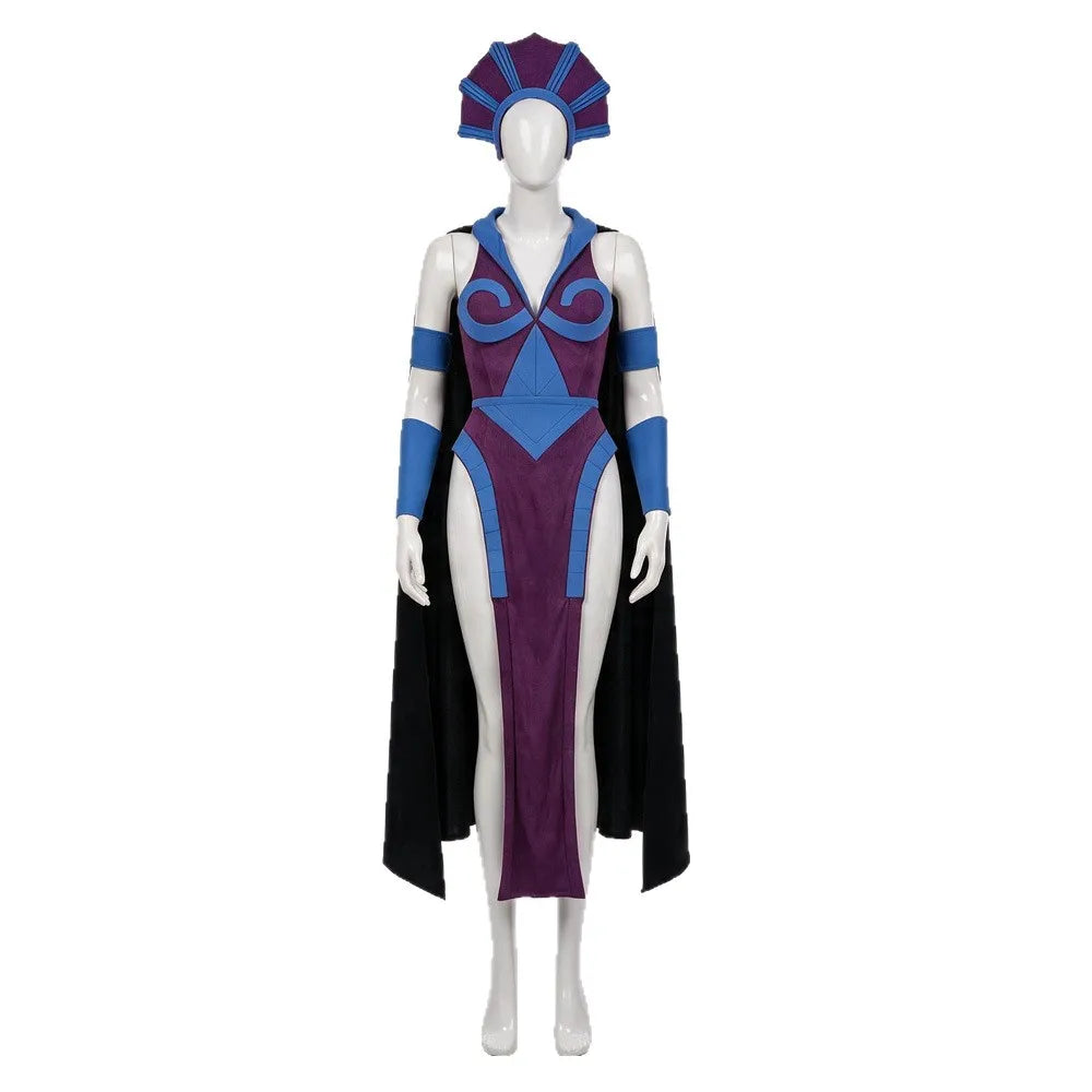 Skeletor / Evil Lynn Halloween Costume with Cloak & Mask – Masters of the Universe Adult Cosplay Bodysuit