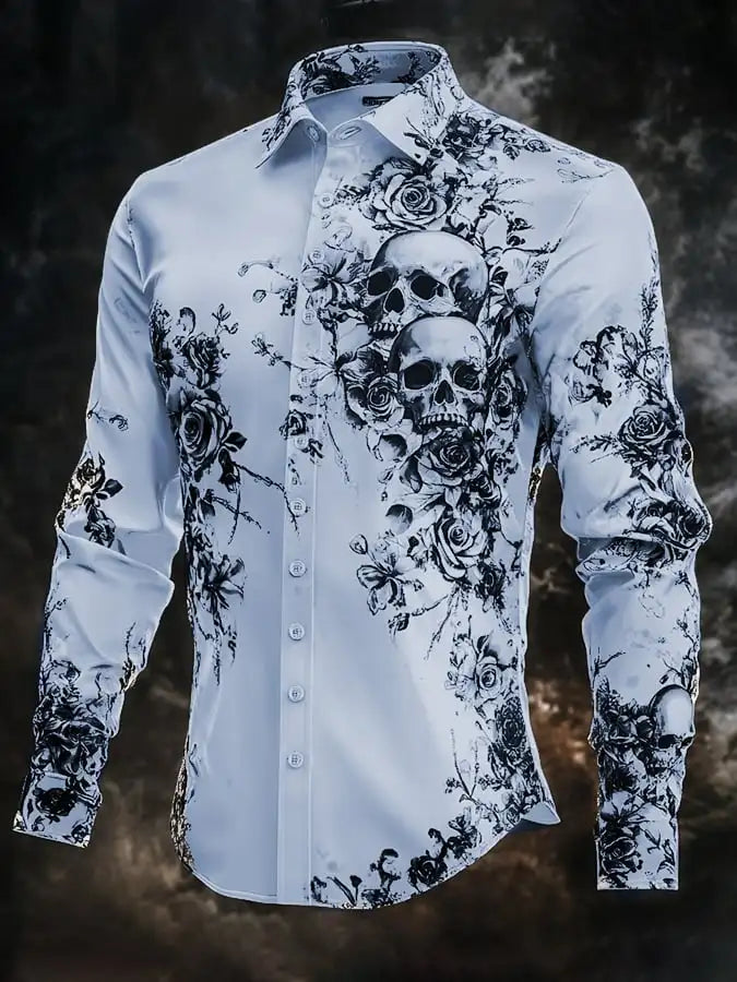 Men's Skeleton Skulls Shirt Button Long Sleeve Costume - alternate view 12