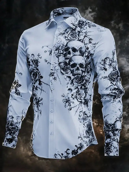 Men's Skeleton Skulls Shirt Button Long Sleeve Costume - alternate view 12