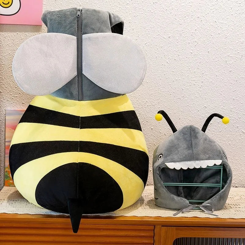 Boys Girls Bee Shark Cosplay Costume Doll Stripe Sleeveless Back Wing Hat Suit Funny Animal Clothes Halloween Roleplay Outfit