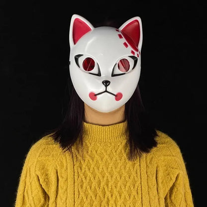 Japanese Anime Demon Slayer Mask Costume Anime Props Halloween Fox Mask Hanfu Costume - Style 1-Red