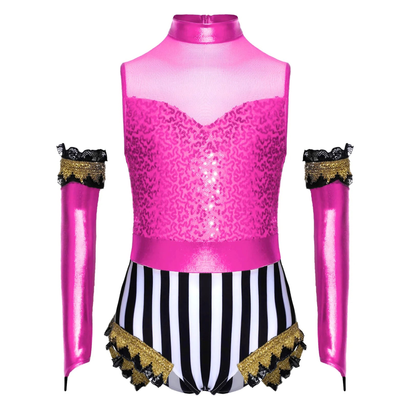 Girls Ringmaster Circus Clown Outfits Costume Dance Leotard Drum Majorette Halloween - Red E / 10