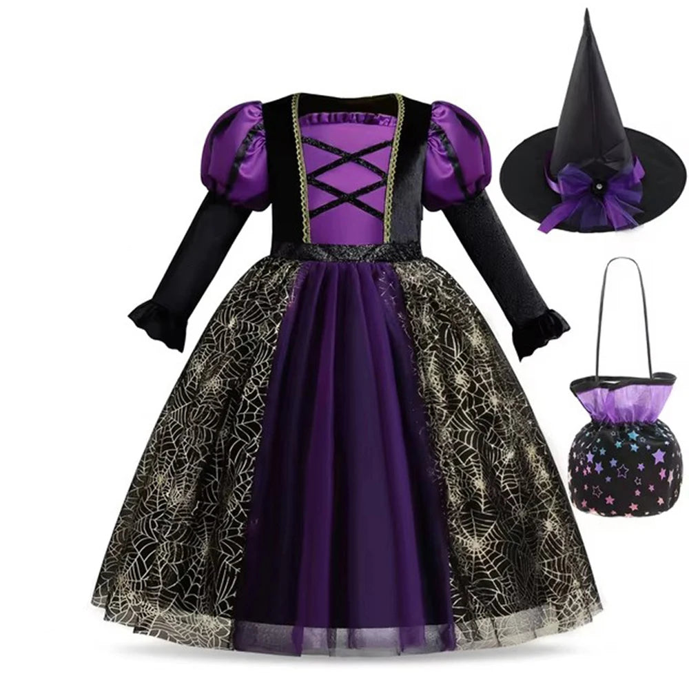 Black Witch Costume for Girls | Long-Sleeve Halloween Dress