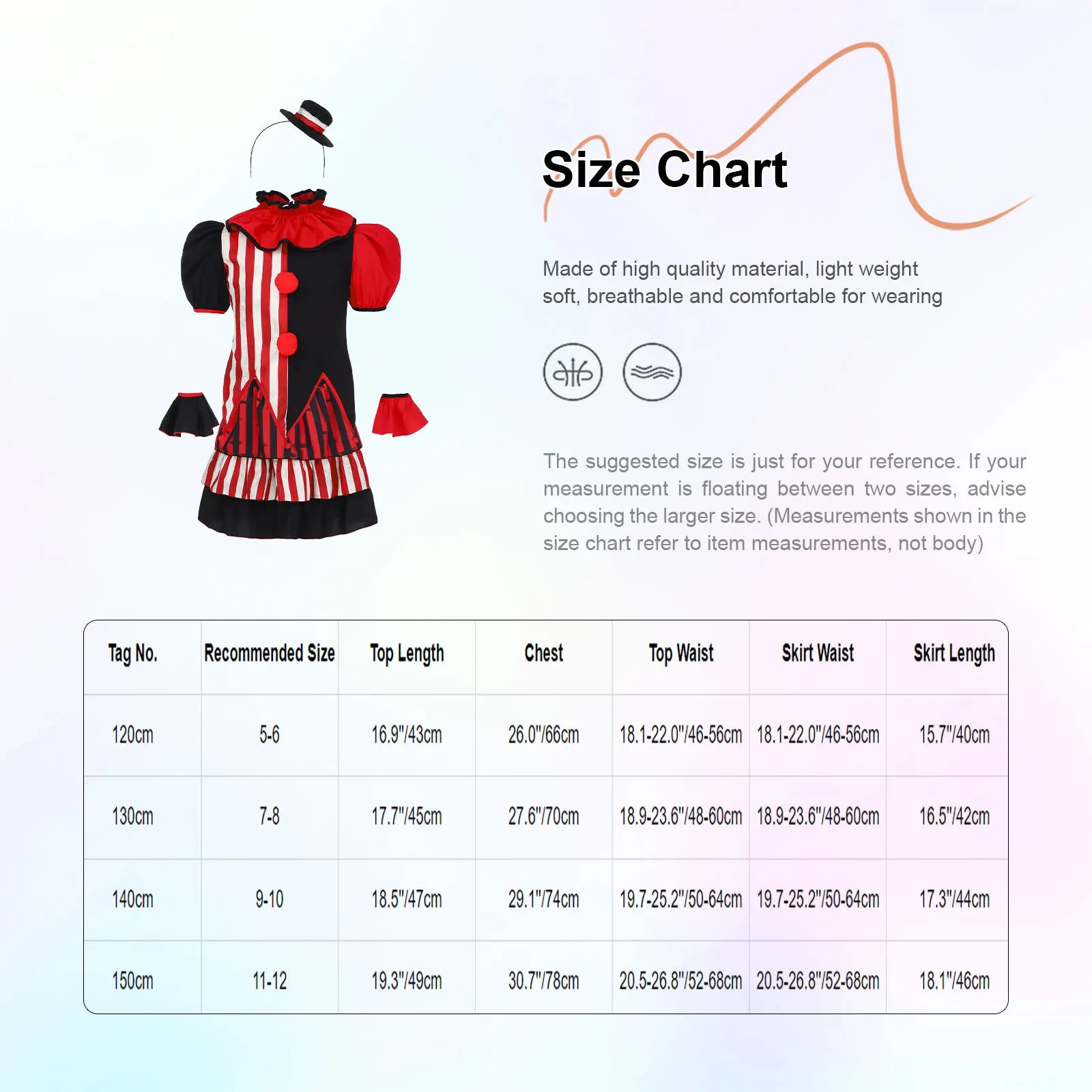 Girls Halloween Circus Scary Clown Cosplay Performance Costume Short Sleeve Top with Skirt Headband Cuffs for - product image 6