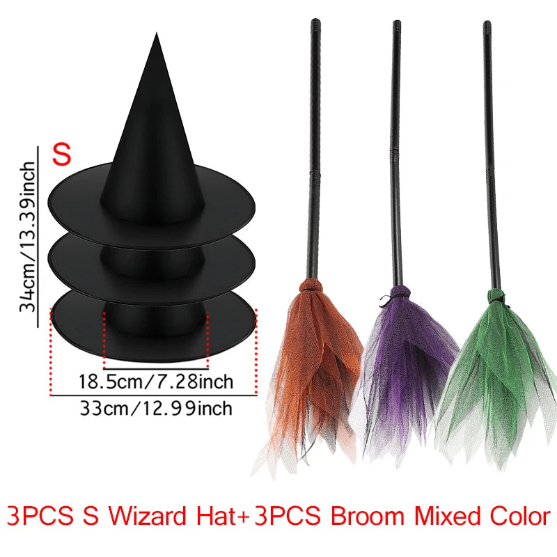 Halloween Witch Wizard Cosplay Props Black Magic Hats Flying Broomstick Decorations Halloween Party - product image 10