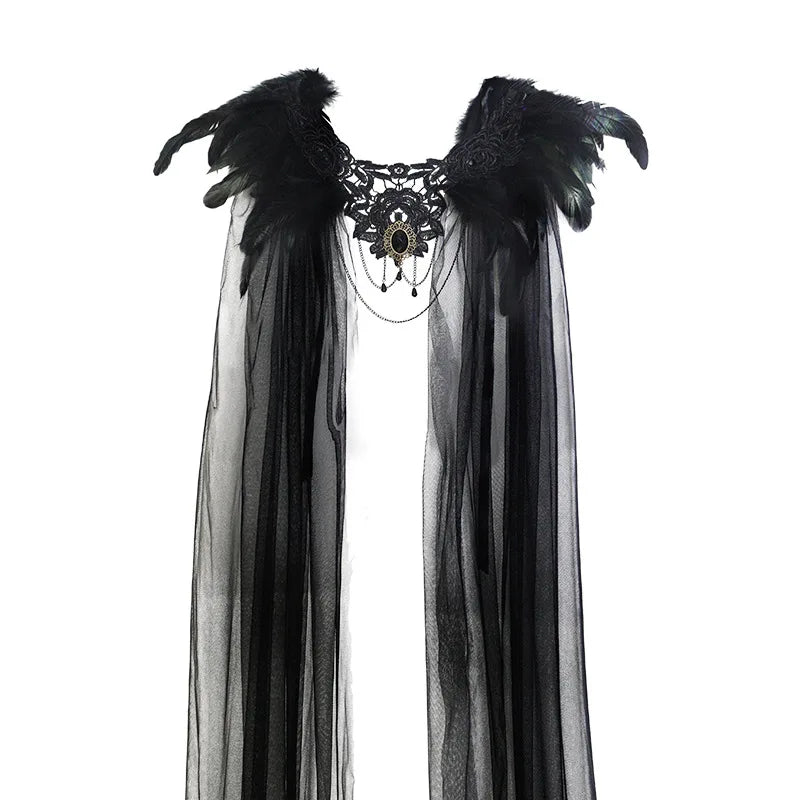 Witch Vampire Bride Medieval Feather Tulle Cloak Halloween Costume - product image 6