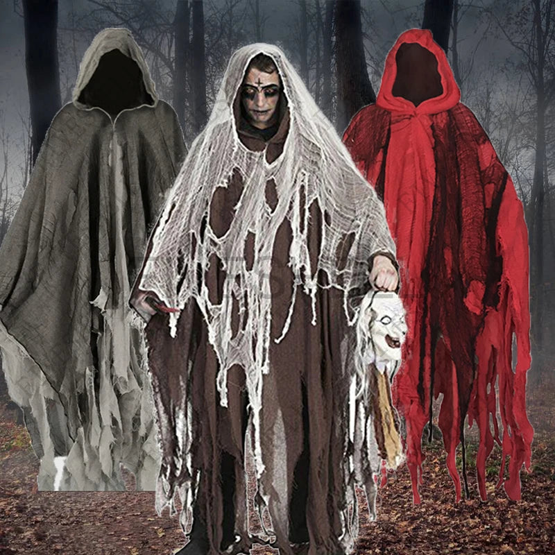 Unisex Halloween Ghost Dementors Costume Gothic Horror Zombie Tattered Hooded Capes Day of - black / One Size