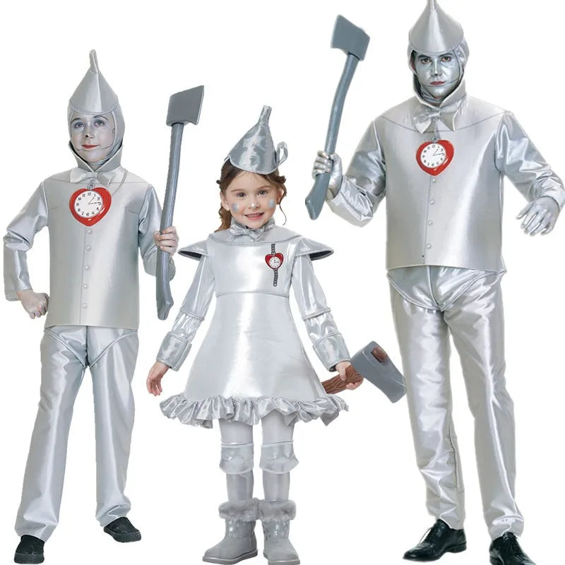 Tin Man Costume Men Kids Funny Metallic Suit Tinman Movie Outfit Robot Cosplay Armor Clown Circus - product image 1