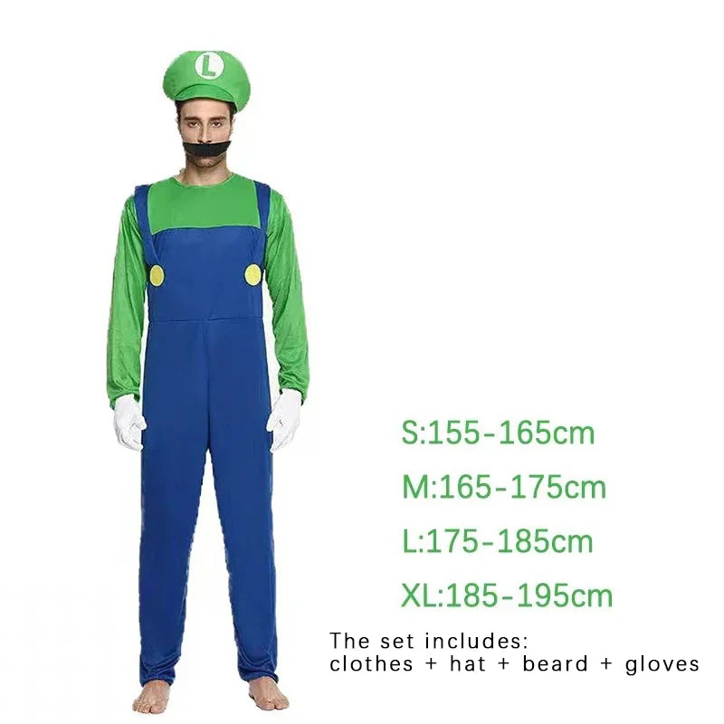 Mario & Luigi-Inspired Adult Plumber Cosplay Costume Set - Women Green style XL