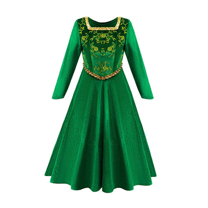 Girls Halloween Cartoon Movie Princess Cosplay Costume Long Sleeve Flower Print Green Dress Gown for Carnival - product image 7