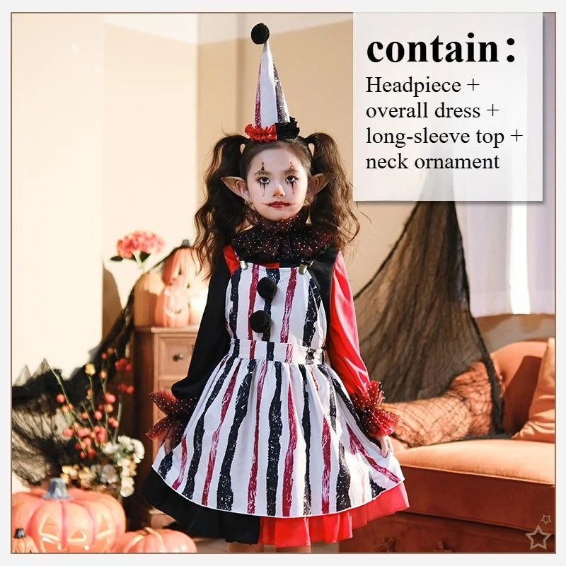Halloween Costume Horror Clown Dresses Pants Headwear Sets Theme Outfits for Girls - 02 / Adult M